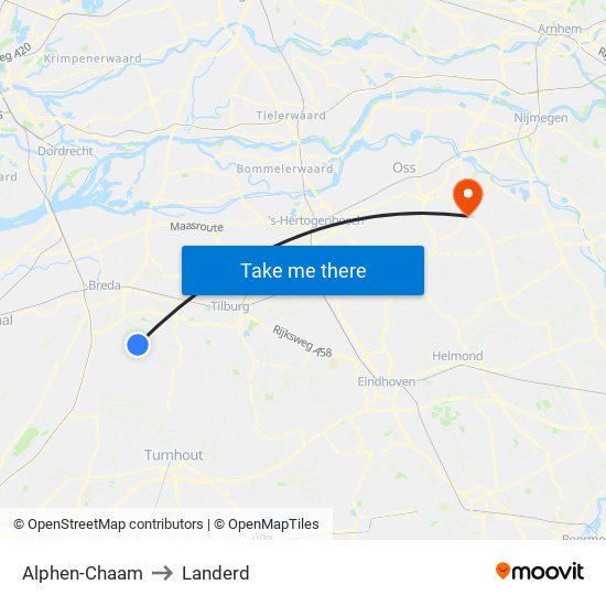 Alphen-Chaam to Landerd map