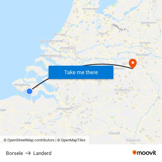 Borsele to Landerd map