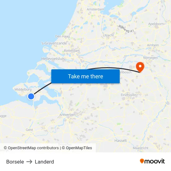 Borsele to Landerd map