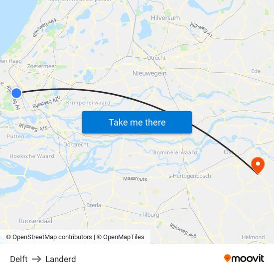 Delft to Landerd map