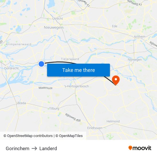 Gorinchem to Landerd map