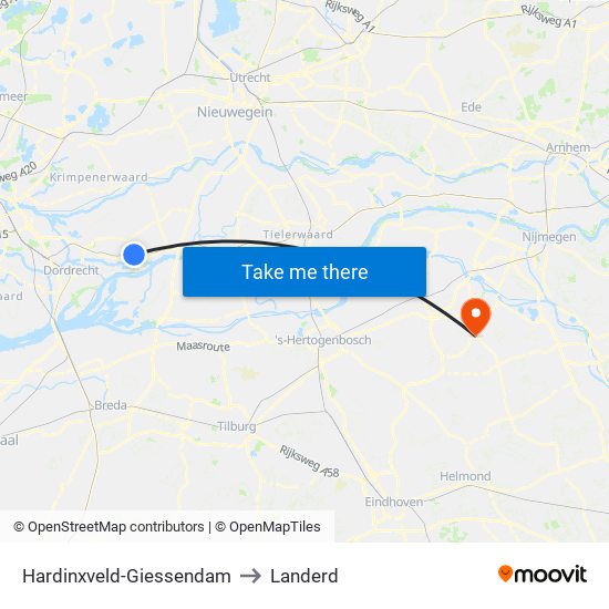 Hardinxveld-Giessendam to Landerd map