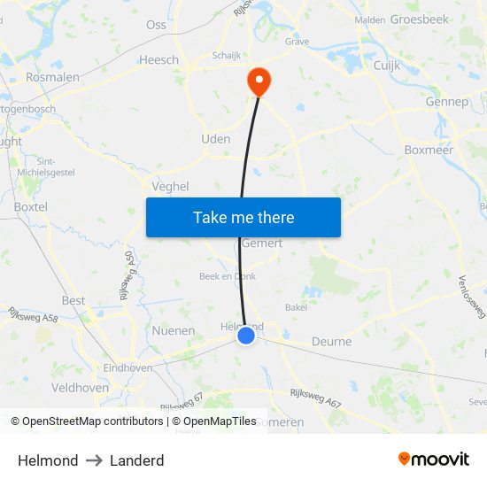 Helmond to Landerd map