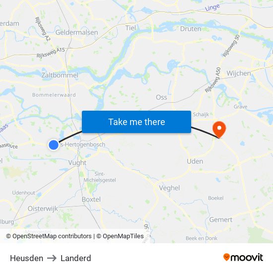 Heusden to Landerd map