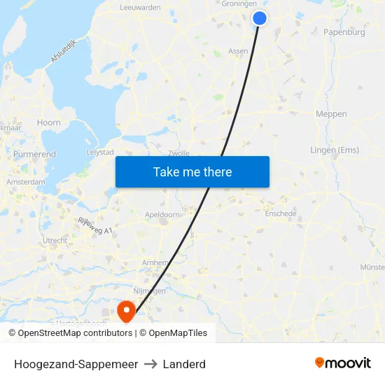 Hoogezand-Sappemeer to Landerd map