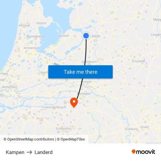 Kampen to Landerd map