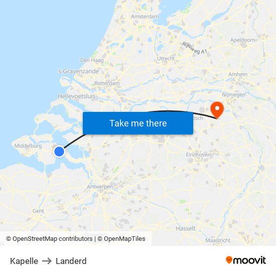 Kapelle to Landerd map