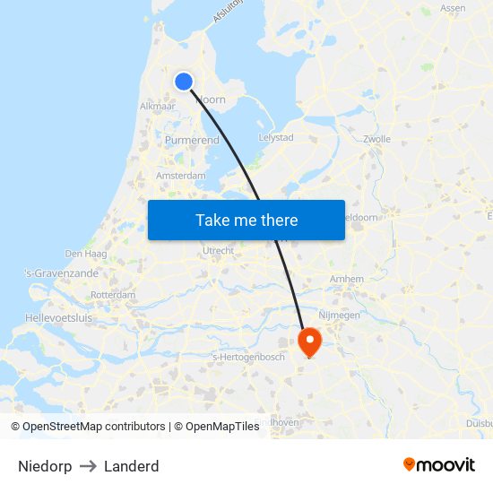 Niedorp to Landerd map