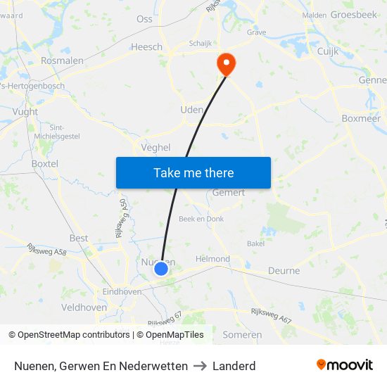 Nuenen, Gerwen En Nederwetten to Landerd map