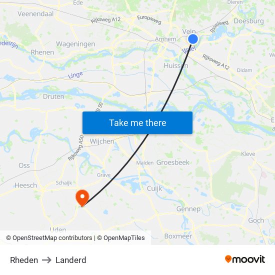 Rheden to Landerd map