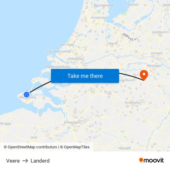 Veere to Landerd map