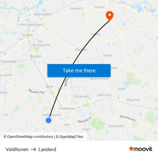 Veldhoven to Landerd map