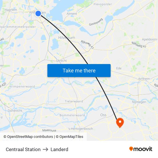 Centraal Station to Landerd map