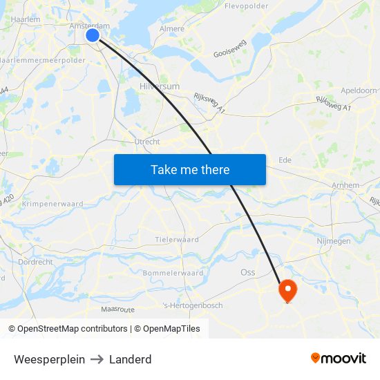 Weesperplein to Landerd map