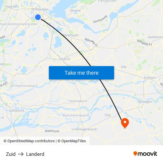 Zuid to Landerd map