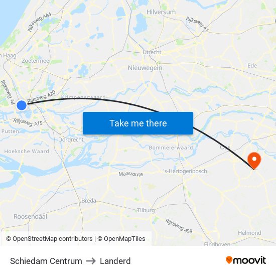 Schiedam Centrum to Landerd map