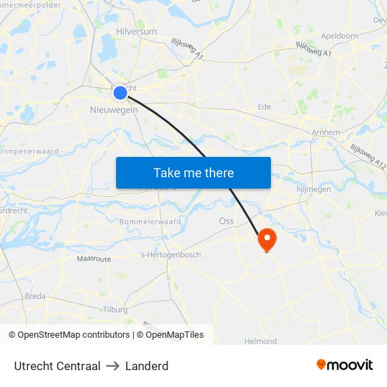 Utrecht Centraal to Landerd map