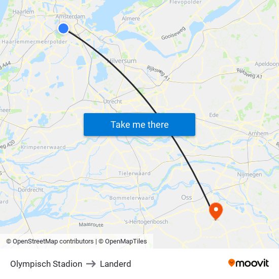 Olympisch Stadion to Landerd map