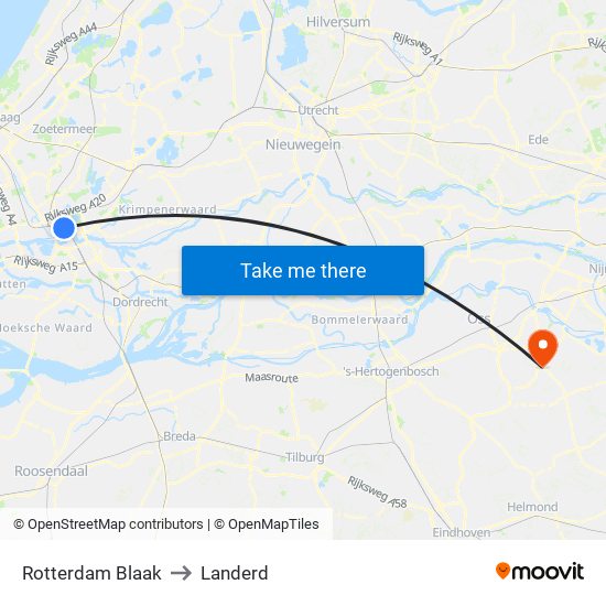 Rotterdam Blaak to Landerd map