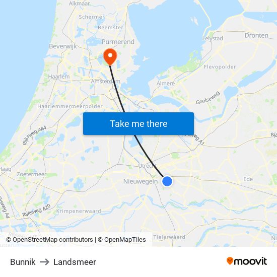 Bunnik to Landsmeer map