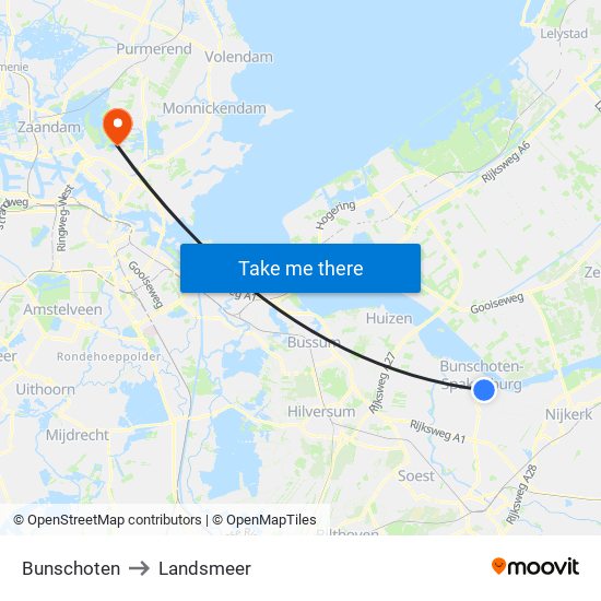 Bunschoten to Landsmeer map