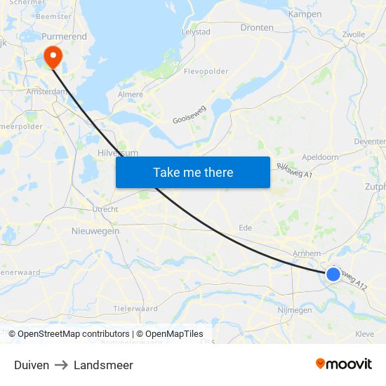 Duiven to Landsmeer map