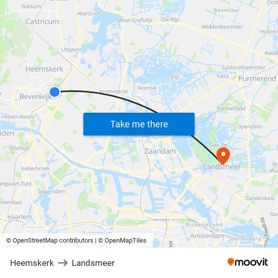 Heemskerk to Landsmeer map