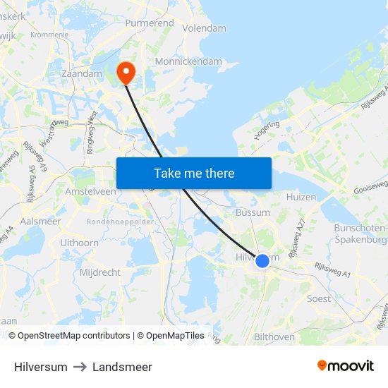 Hilversum to Landsmeer map