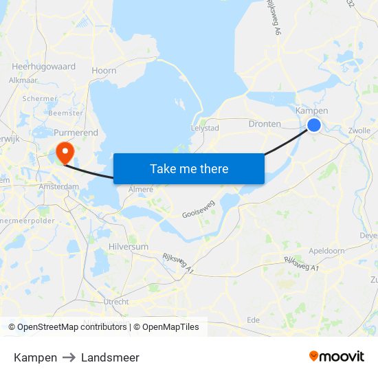 Kampen to Landsmeer map