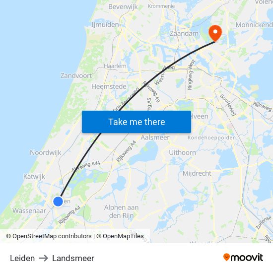 Leiden to Landsmeer map