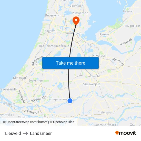 Liesveld to Landsmeer map