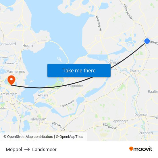 Meppel to Landsmeer map