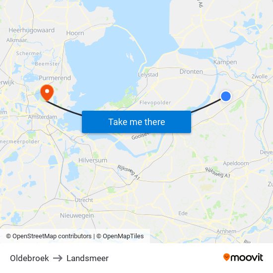 Oldebroek to Landsmeer map