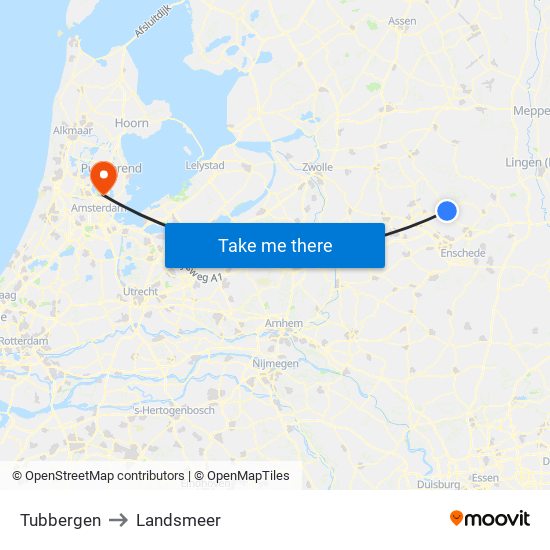 Tubbergen to Landsmeer map