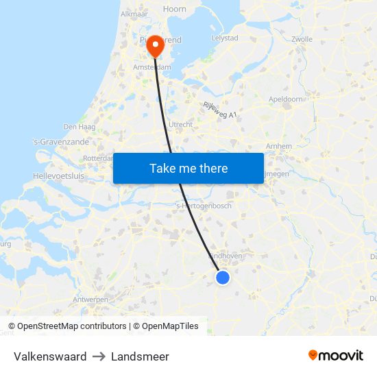 Valkenswaard to Landsmeer map