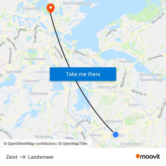 Zeist to Landsmeer map