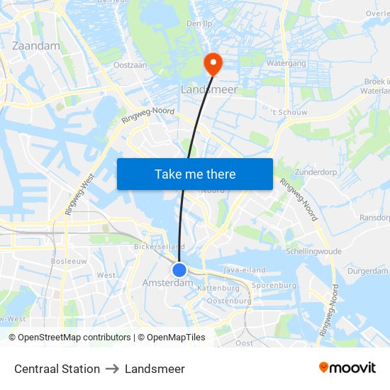 Centraal Station to Landsmeer map