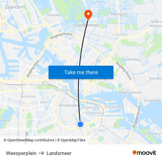 Weesperplein to Landsmeer map