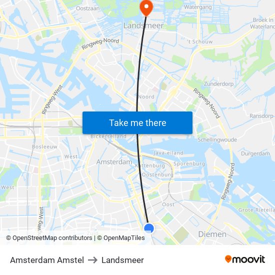 Amsterdam Amstel to Landsmeer map