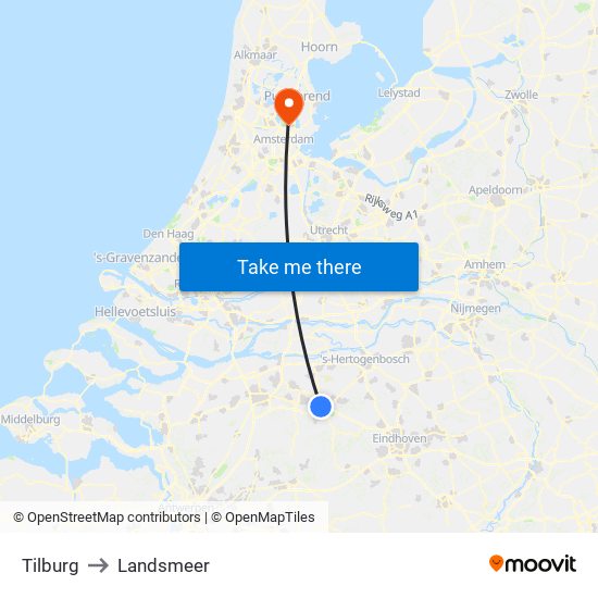 Tilburg to Landsmeer map