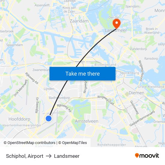 Schiphol, Airport to Landsmeer map