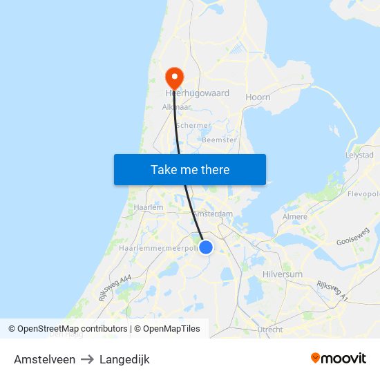 Amstelveen to Langedijk map