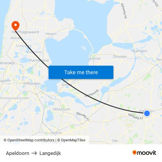 Apeldoorn to Langedijk map