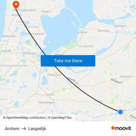 Arnhem to Langedijk map