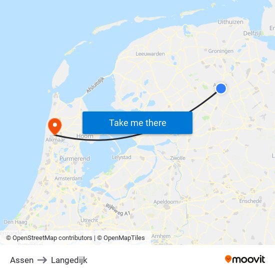 Assen to Langedijk map