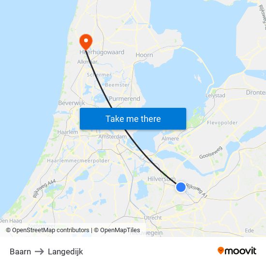 Baarn to Langedijk map