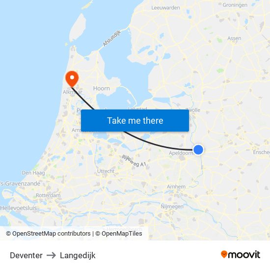 Deventer to Langedijk map