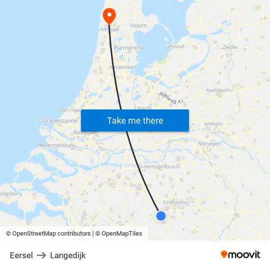 Eersel to Langedijk map