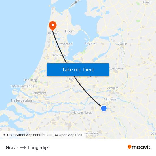 Grave to Langedijk map