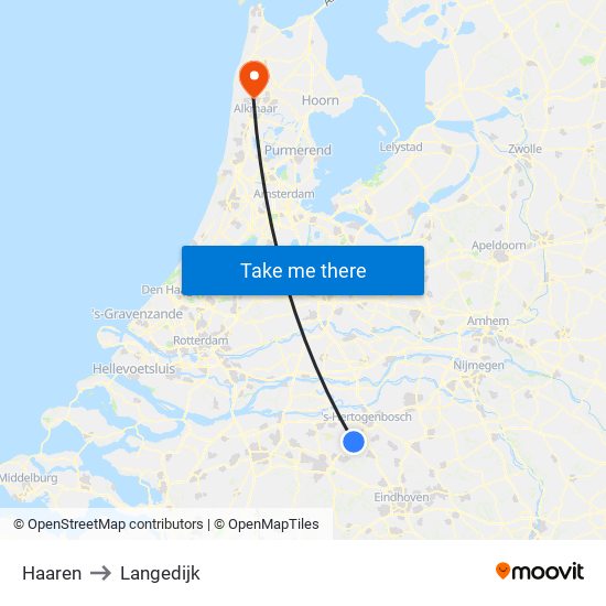 Haaren to Langedijk map